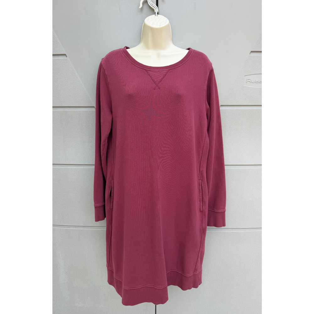 PACT Burgundy Sweatshirt Dress Long Sleeve Pockets Organic Cotton XL Minimalist - Picture 2 of 8